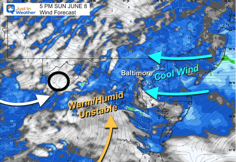 June 8 weather wind forecast Sunday afternoon